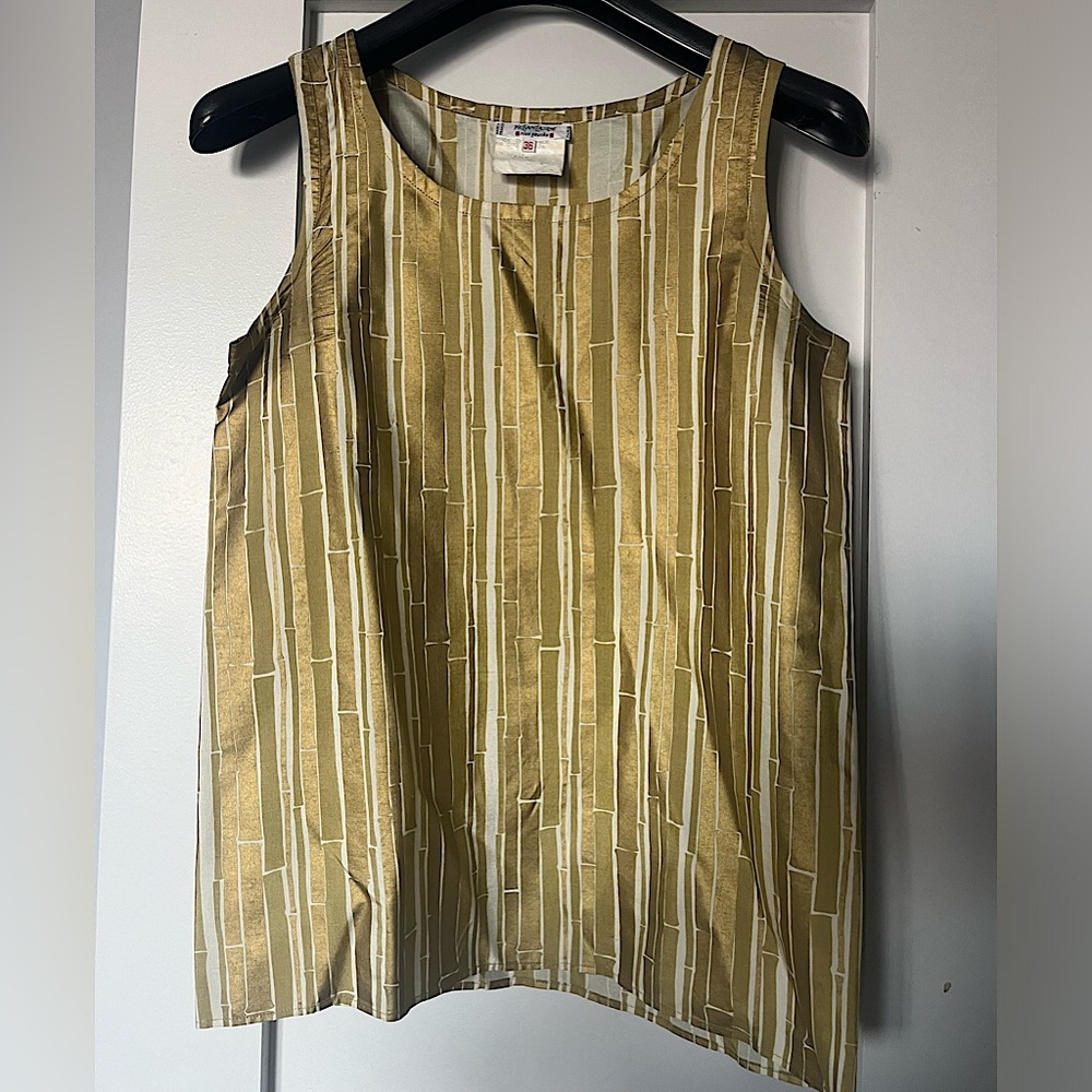 70s Yves Saint Lauren gauche silk sleeveless top - gold bamboo design
